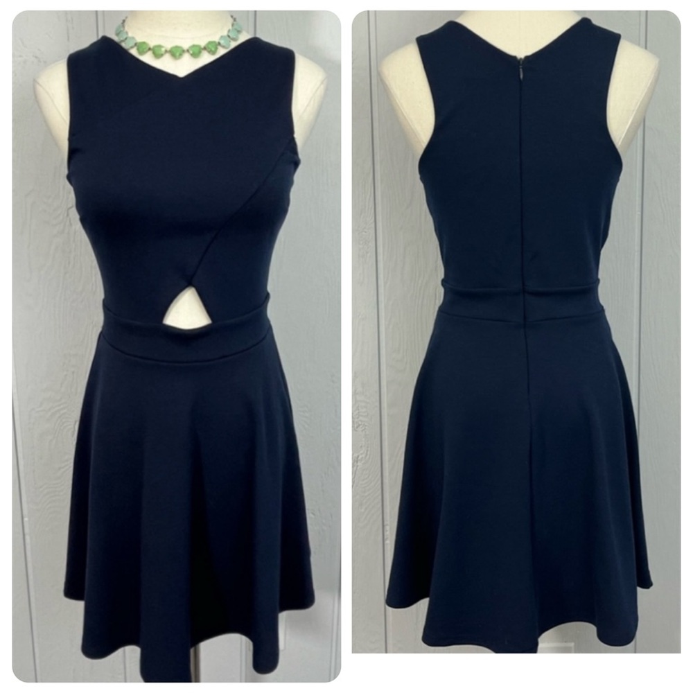 Aqua (Bloomingdales) - Navy Blue Fit & Flare Mini Dress - Cut Out Detail - Small